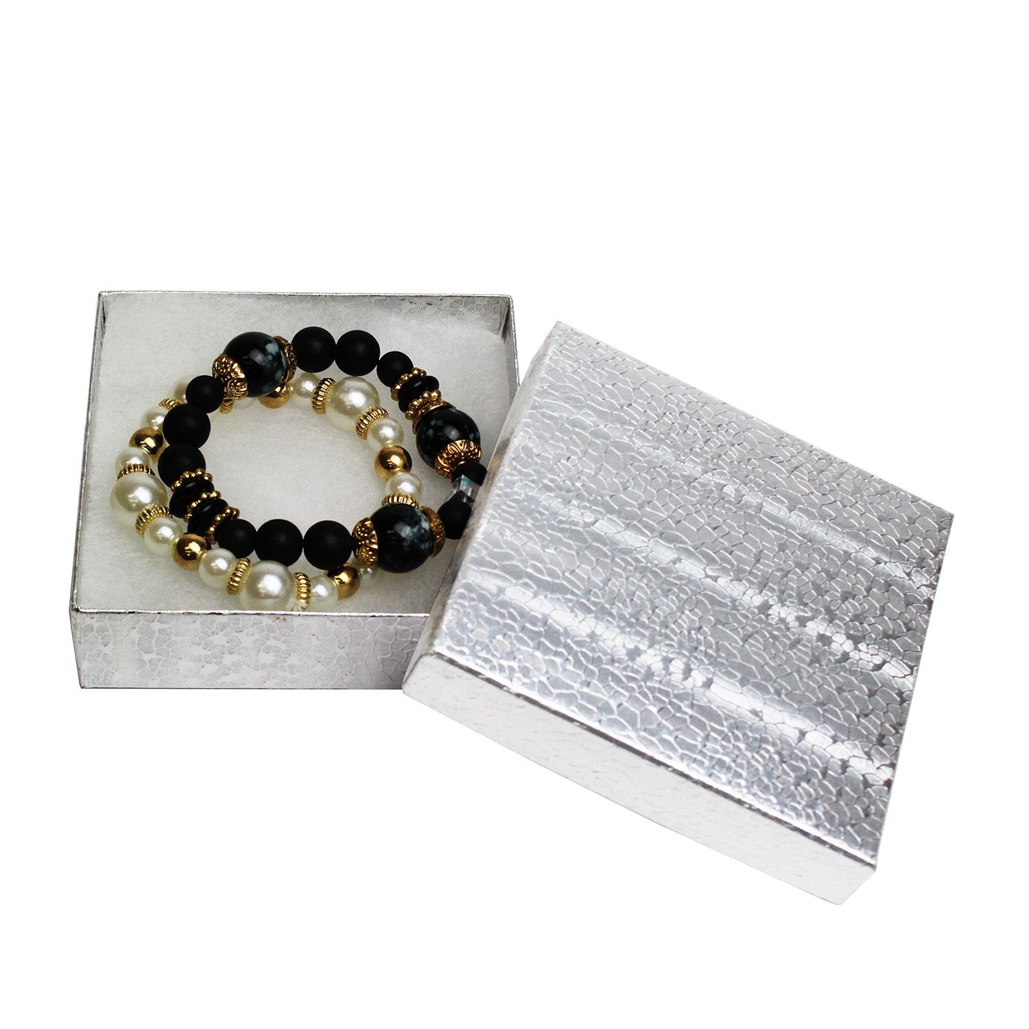 #BX2833 Gold and Silver Color Paper Cotton Filled Boxes