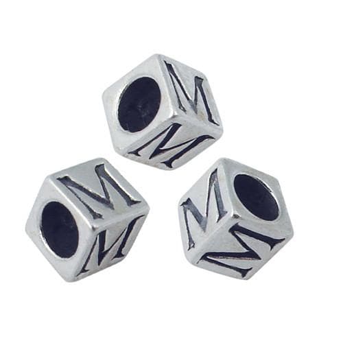#FBB-545-M Silver Letter M Beads, 5mm