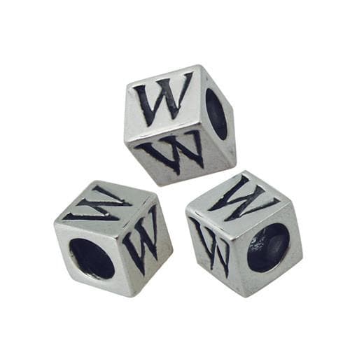 #FBB-545-W Silver Letter W Beads, 5mm