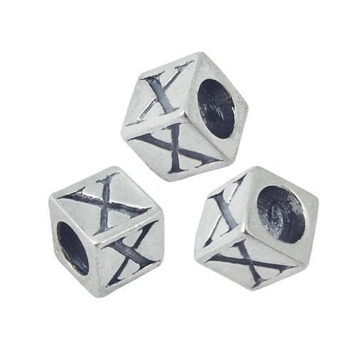 #FBB-545-X  Silver Letter X Beads, 5mm