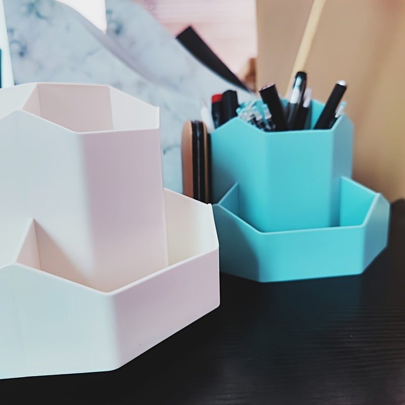 1pc Large Capacity Multi-Compartment Pen Holder and Makeup Brush Organizer for Desk and Home Office with Desktop Cosmetic Storage Box and Art Supply Storage