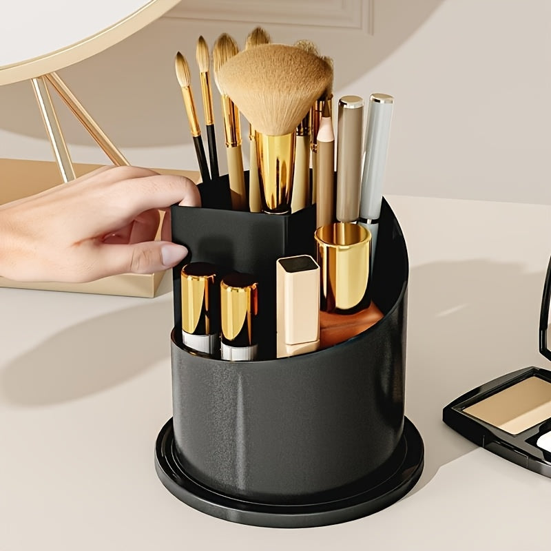 [1pc Rotating Makeup Organizer] 1pc Rotating Makeup Organizer with Cover | Waterproof, Dustproof Plastic Cosmetic Storage Box, Diamond Pattern Design | Ideal for Brushes, Skincare Products, Office Supplies, Fragrance-Free, Skincare Product Storage