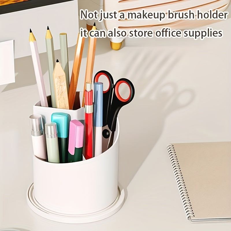 [1pc Rotating Makeup Organizer] 1pc Rotating Makeup Organizer with Cover | Waterproof, Dustproof Plastic Cosmetic Storage Box, Diamond Pattern Design | Ideal for Brushes, Skincare Products, Office Supplies, Fragrance-Free, Skincare Product Storage