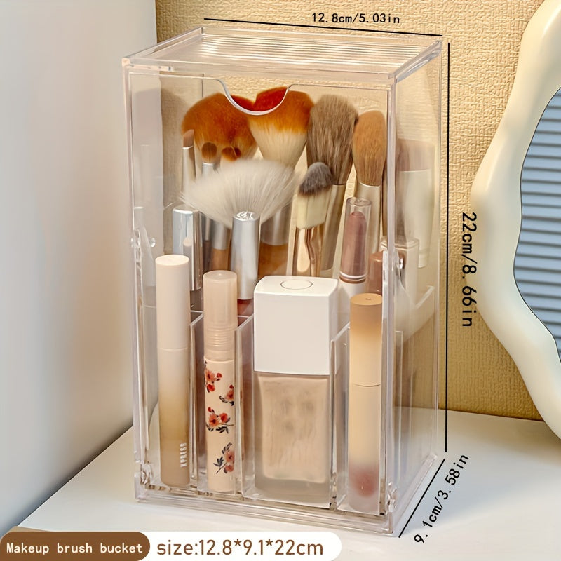 Clear Plastic Makeup Brush Organizer - Flip-Top Cosmetic Storage Box for Desk, Under 3.2 Cubic Feet Capacity, Jewelry Making Display & Packaging Supplies, Beading&Jewelry Making