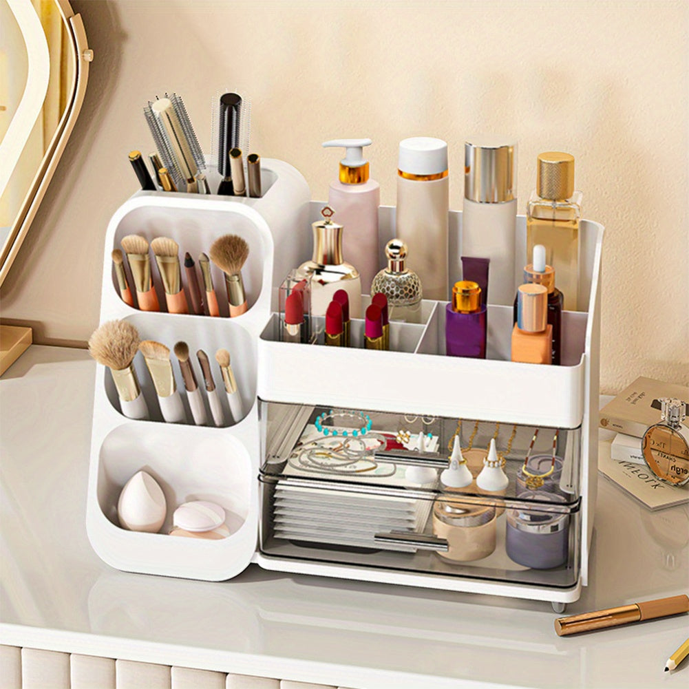 Plastic Desktop Organizer Makeup Organizer Box with Drawers Makeup Storage Box Dustproof Cosmetic Display Case for Lipstick Makeup Brush