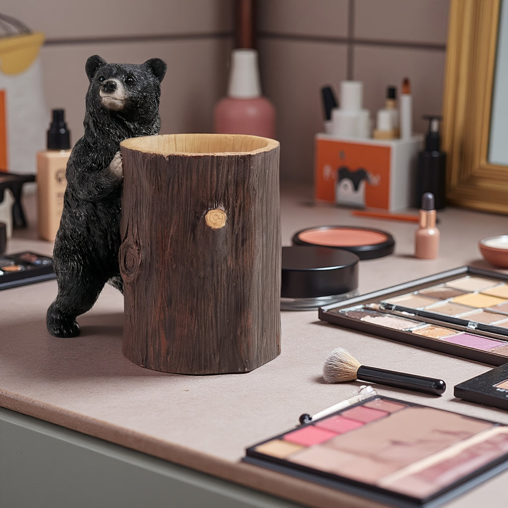 Elegant Large Bear Makeup Brush Holder - Resin Art Sculpture with Anti-Drop Design, Lightweight & Durable, Perfect for Vanity or Bathroom Decor, Ideal for 11 Festivals, Makeup Brush Holder for Vanity, Decorative, Unique, Creative, Statue, Ornament,