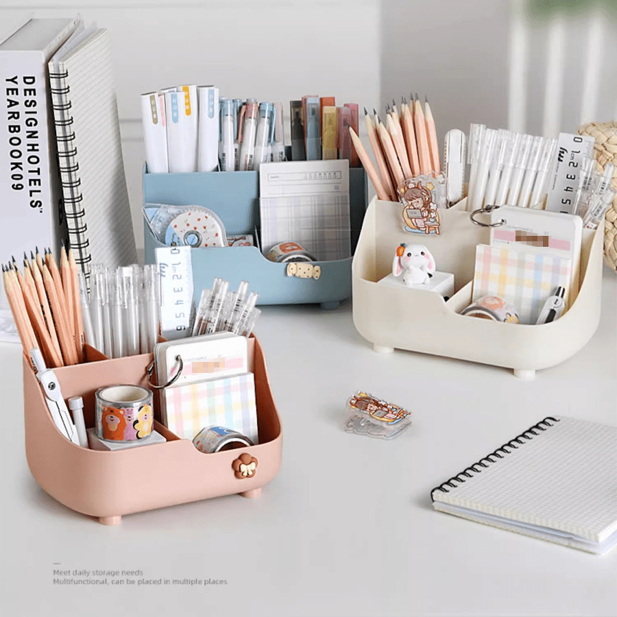 1pc Versatile Cosmetics Storage Box with Dividers - Ideal for Bedroom Organization, Holds Makeup, Skincare Products, Pens & More, in Light Blue or White