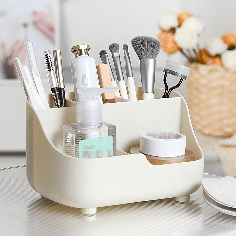 1pc Versatile Cosmetics Storage Box with Dividers - Ideal for Bedroom Organization, Holds Makeup, Skincare Products, Pens & More, in Light Blue or White