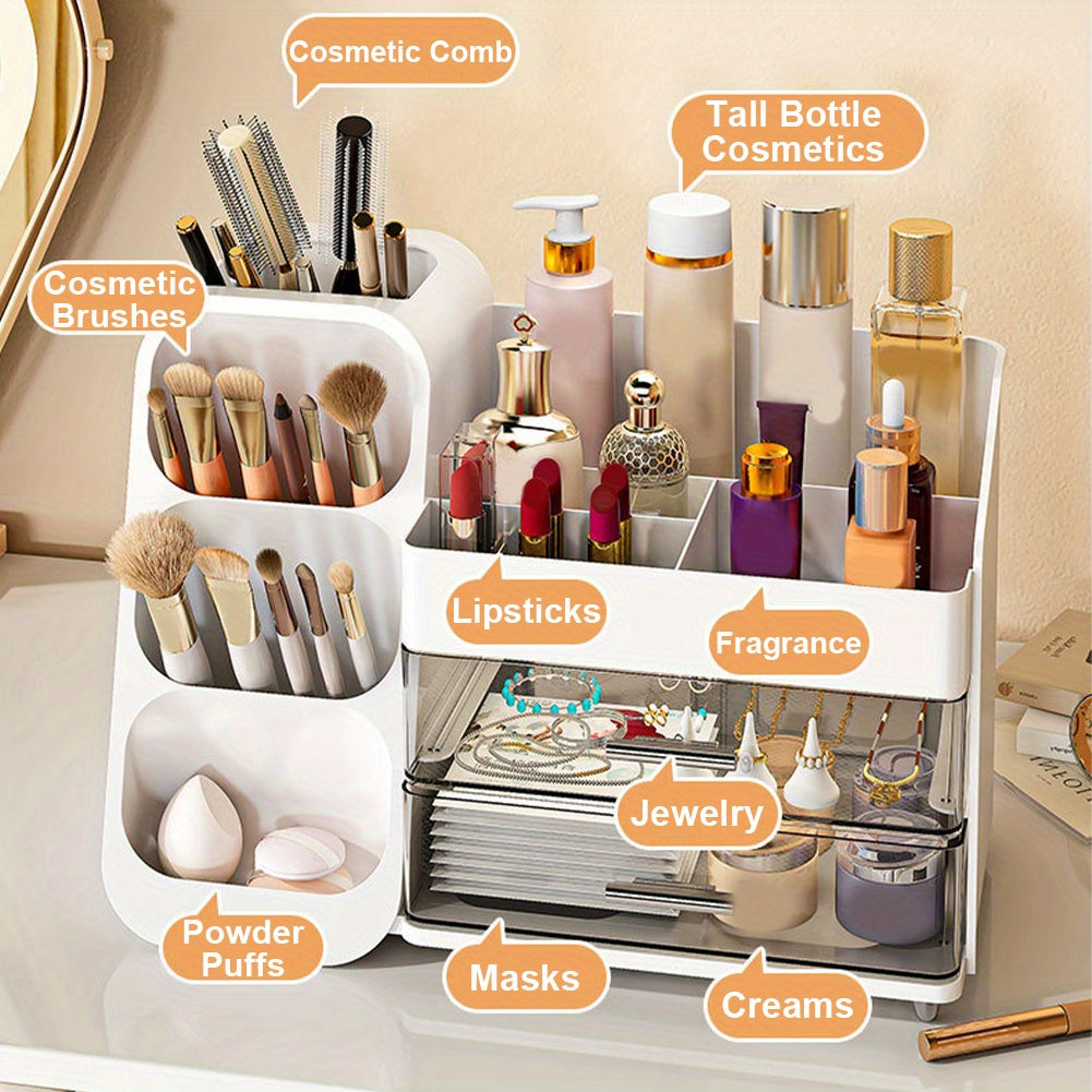 Plastic Desktop Organizer Makeup Organizer Box with Drawers Makeup Storage Box Dustproof Cosmetic Display Case for Lipstick Makeup Brush