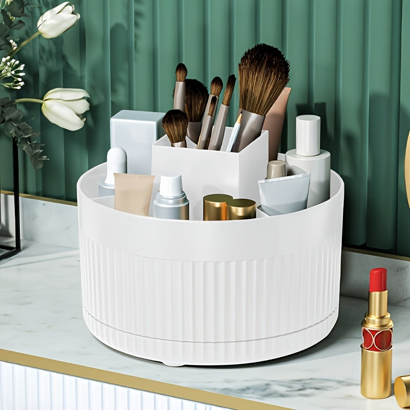[5-Compartment Rotating Makeup] 360° Rotating 5-Compartment Luxury Makeup Organizer | Durable Odor-Free Plastic, Desktop, Freestanding, No Assembly, Use Without Electricity