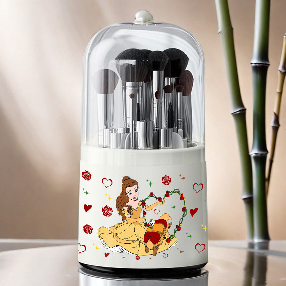 1pc Beauty and the Beast Belle 360° Rotating Makeup Organizer - Multifunctional Plastic Desktop Storage Cabinet for Brushes, Pens, and Accessories, Ideal for Office, School, Home Dressing Table, Desk Storag