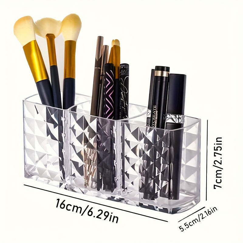 1pc Acrylic Makeup Brush Organizer - Large Capacity Cosmetic Storage Box with Transparent Design, Ideal for Brushes, Eyebrow Pencils, Lipsticks - Lightweight Polished Finish, No Installation Required, Makeup Vanity Desk Accessory, Sleek Design, Durable