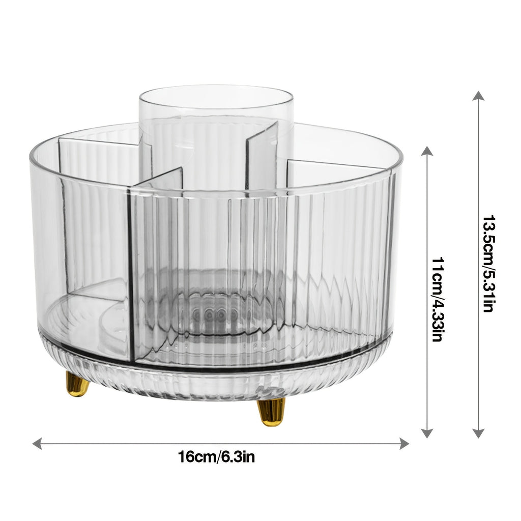 [5 Compartments Storage Box] 5 Compartments 360° Rotating Storage Box | Transparent Cosmetic Storage Box, Stationery Organizer, Large Capacity Storage Box for Home Organization, Desktop Makeup Brush, Lipstick, Pens, Stationery Storage And Organization,