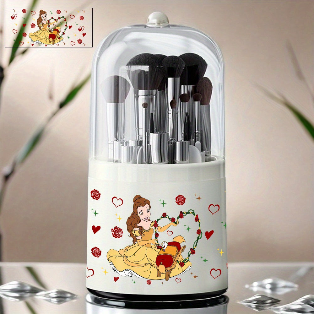 1pc Beauty and the Beast Belle 360° Rotating Makeup Organizer - Multifunctional Plastic Desktop Storage Cabinet for Brushes, Pens, and Accessories, Ideal for Office, School, Home Dressing Table, Desk Storag