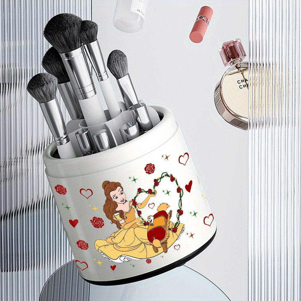 1pc Beauty and the Beast Belle 360° Rotating Makeup Organizer - Multifunctional Plastic Desktop Storage Cabinet for Brushes, Pens, and Accessories, Ideal for Office, School, Home Dressing Table, Desk Storag