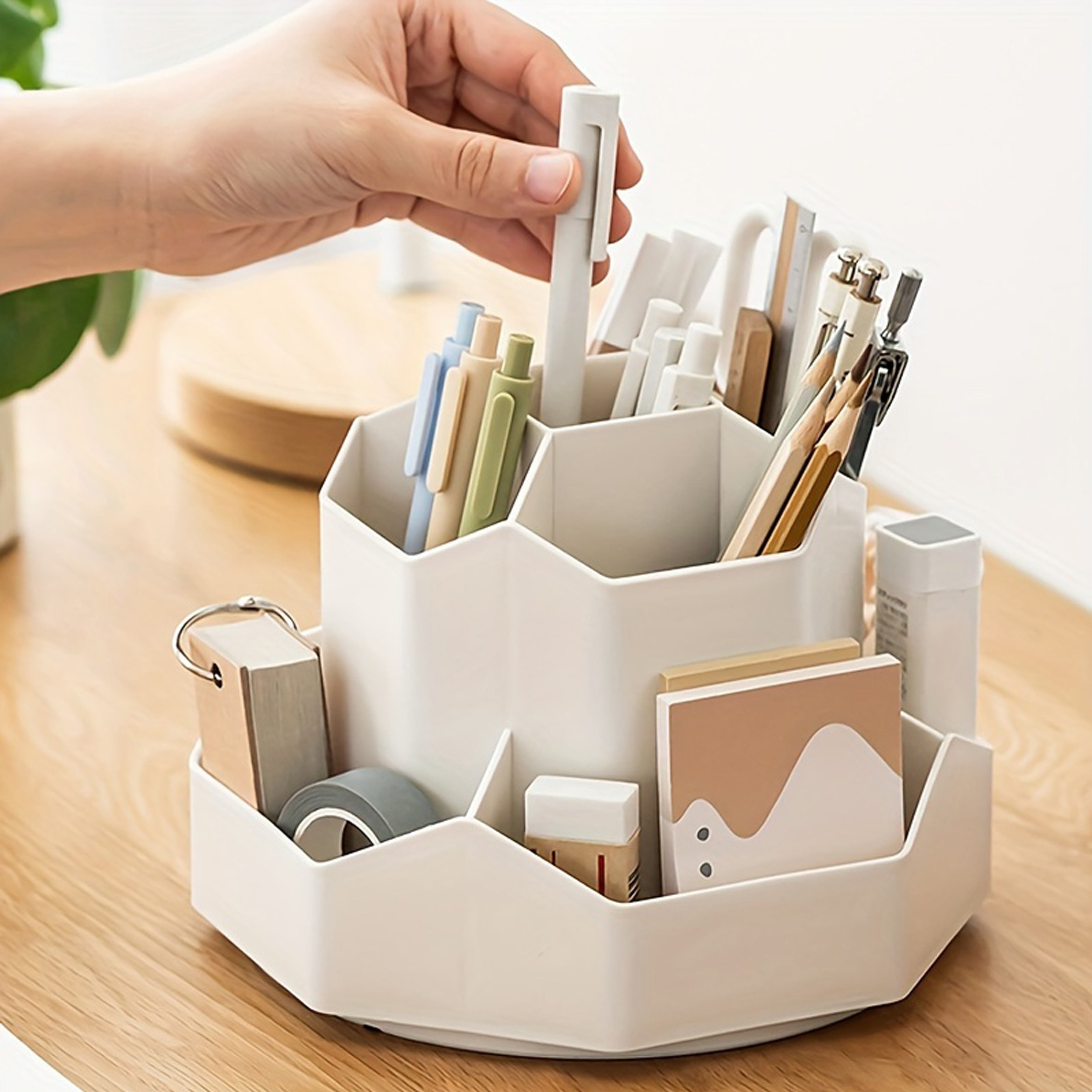 1pc Large Capacity Multi-Compartment Pen Holder and Makeup Brush Organizer for Desk and Home Office with Desktop Cosmetic Storage Box and Art Supply Storage