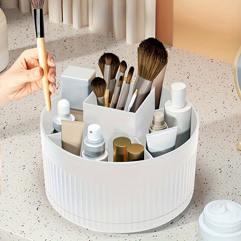 [5-Compartment Rotating Makeup] 360° Rotating 5-Compartment Luxury Makeup Organizer | Durable Odor-Free Plastic, Desktop, Freestanding, No Assembly, Use Without Electricity