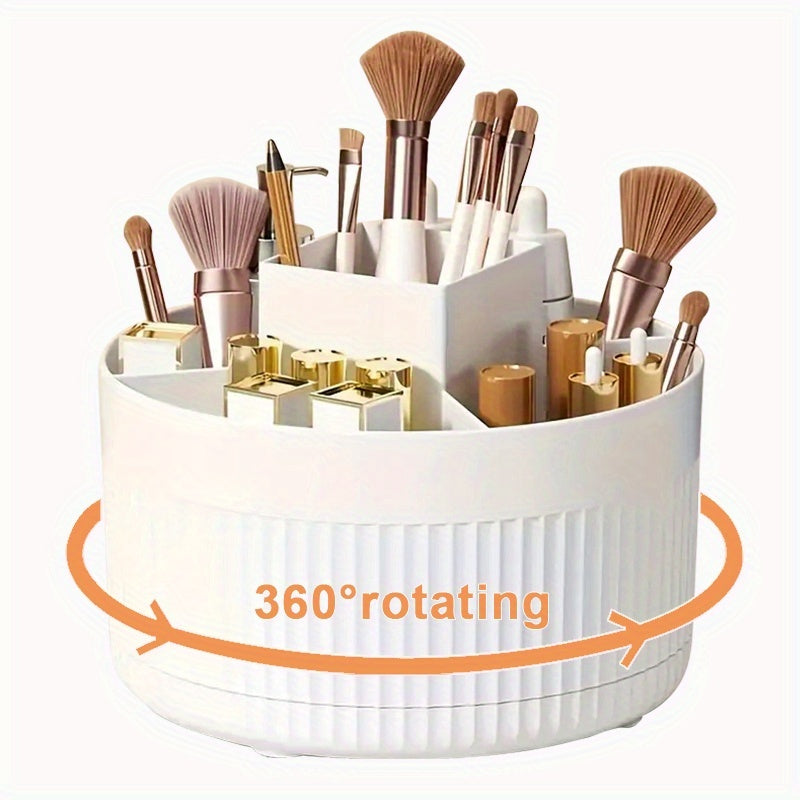360° Rotating Cosmetic Organizer - Large Capacity Makeup Storage Case with Multiple Compartments for Brushes, Eyebrow Pencils, Eyeshadow & Stationery - Durable Plastic, Ideal for Home & School Use, 9pcs Style Options, Makeup Vanity Desk, Sleek Design,