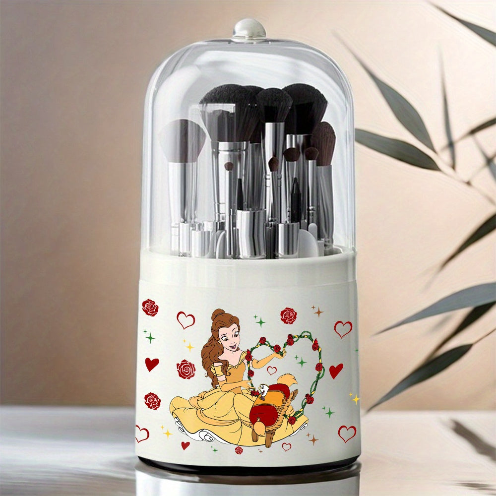 1pc Beauty and the Beast Belle 360° Rotating Makeup Organizer - Multifunctional Plastic Desktop Storage Cabinet for Brushes, Pens, and Accessories, Ideal for Office, School, Home Dressing Table, Desk Storag