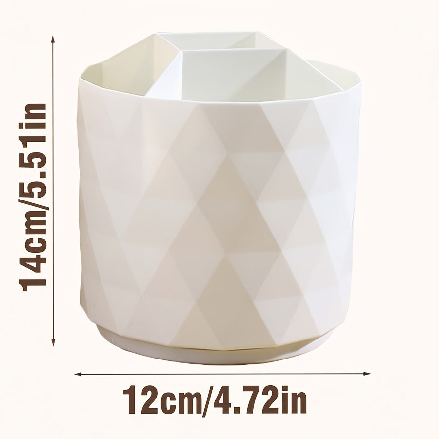 1pc Diamond-Shaped Cosmetic Display Case, Polished Plastic Makeup Brush Storage, Multi-Grid Desk Organizer, Dust-Proof Beauty Pen Holder, with 360 Degree Rotating Feature, for Dressing Table & Office Stationery, Unscented