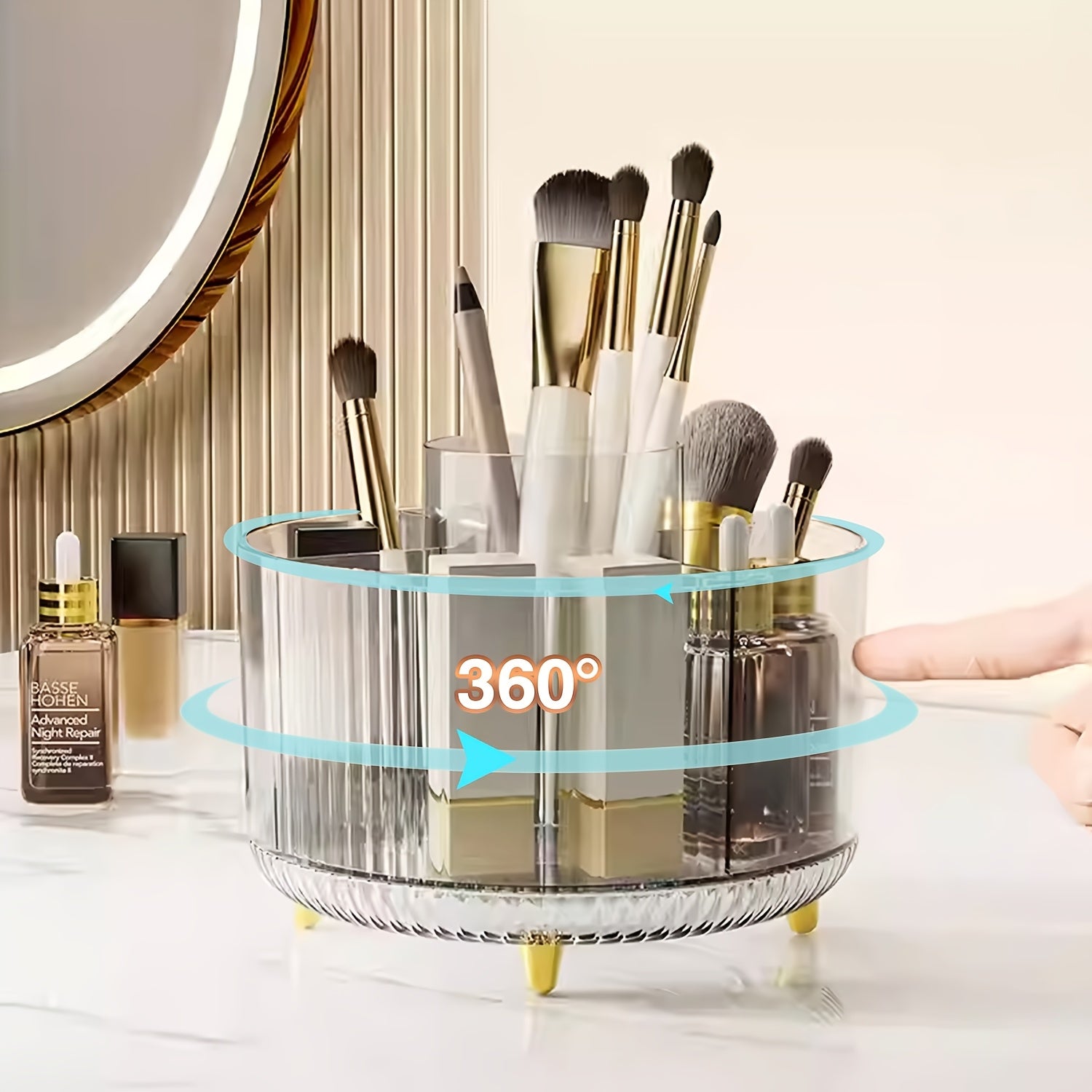 [5 Compartments Storage Box] 5 Compartments 360° Rotating Storage Box | Transparent Cosmetic Storage Box, Stationery Organizer, Large Capacity Storage Box for Home Organization, Desktop Makeup Brush, Lipstick, Pens, Stationery Storage And Organization,