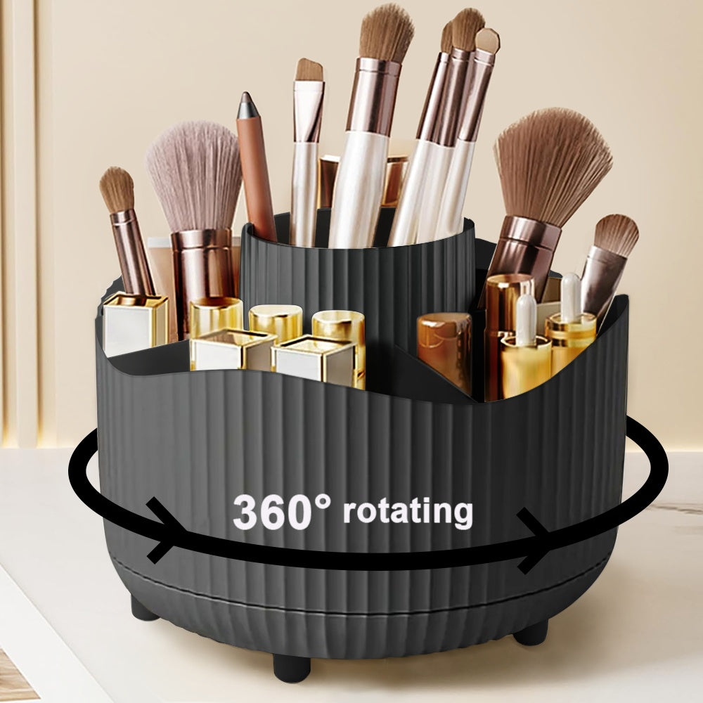 360° Rotating Cosmetic Organizer - Large Capacity Makeup Storage Case with Multiple Compartments for Brushes, Eyebrow Pencils, Eyeshadow & Stationery - Durable Plastic, Ideal for Home & School Use, 9pcs Style Options, Makeup Vanity Desk, Sleek Design,