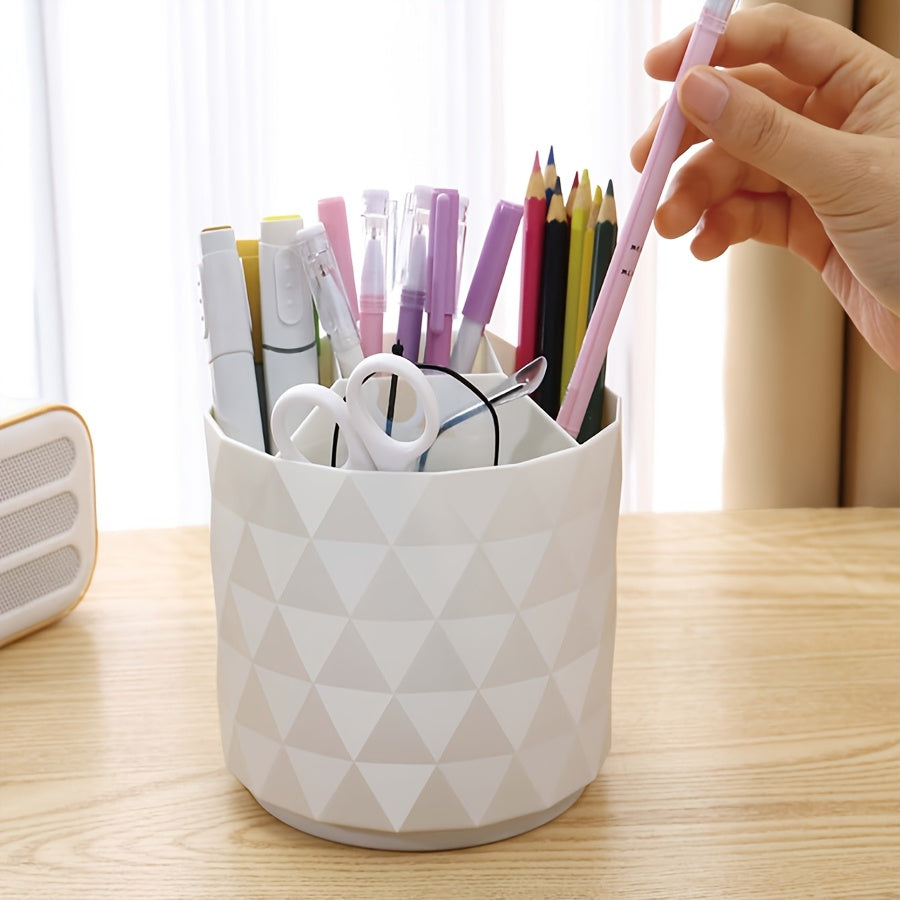 1pc Diamond-Shaped Cosmetic Display Case, Polished Plastic Makeup Brush Storage, Multi-Grid Desk Organizer, Dust-Proof Beauty Pen Holder, with 360 Degree Rotating Feature, for Dressing Table & Office Stationery, Unscented