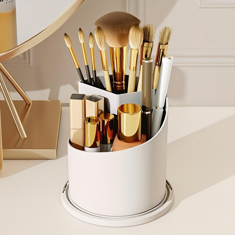 [1pc Rotating Makeup Organizer] 1pc Rotating Makeup Organizer with Cover | Waterproof, Dustproof Plastic Cosmetic Storage Box, Diamond Pattern Design | Ideal for Brushes, Skincare Products, Office Supplies, Fragrance-Free, Skincare Product Storage