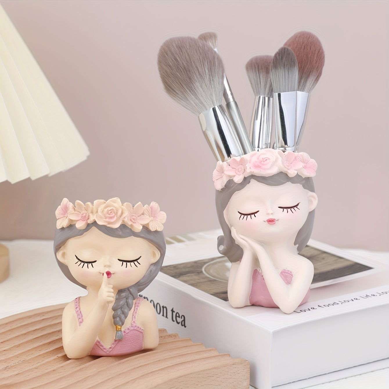 [Dustproof Makeup Holder] 1pc Dustproof Fairy Maiden Design Rotating Makeup Brush Holder | Cylinder Storage for Eyebrow Pencils and Brushes, Ideal for Dressing Table - Can Also Be Used as Pen Holder or Vase