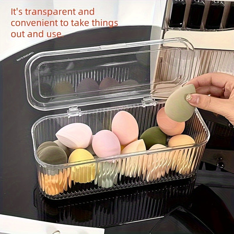Clear Plastic Storage Box with Lid - Transparent, Stackable Organizer for Makeup Brushes, Hair Accessories, and Beauty Tools - Ideal for Bedroom or Bathroom Vanity, Makeup Storage Organizer