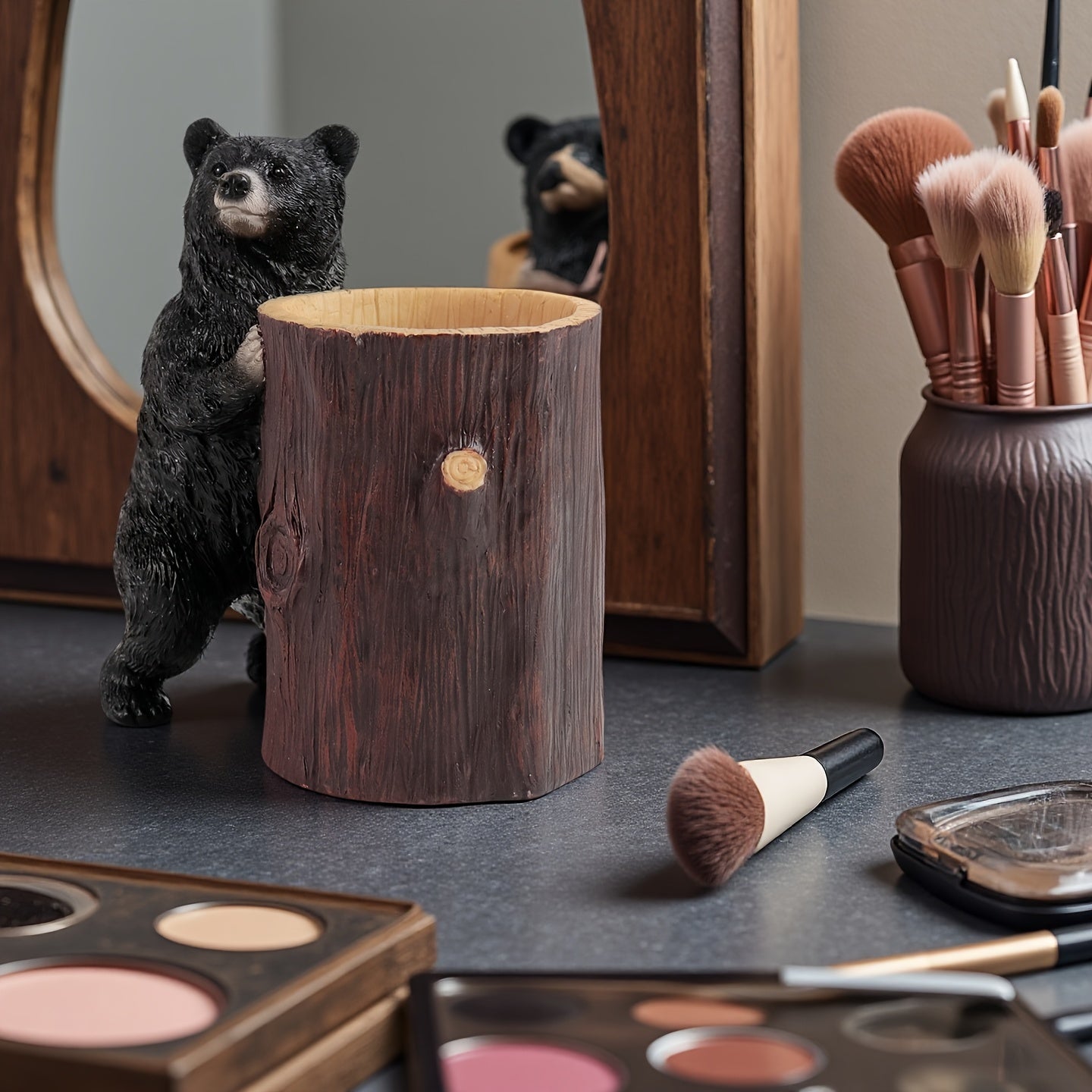 Elegant Large Bear Makeup Brush Holder - Resin Art Sculpture with Anti-Drop Design, Lightweight & Durable, Perfect for Vanity or Bathroom Decor, Ideal for 11 Festivals, Makeup Brush Holder for Vanity, Decorative, Unique, Creative, Statue, Ornament,