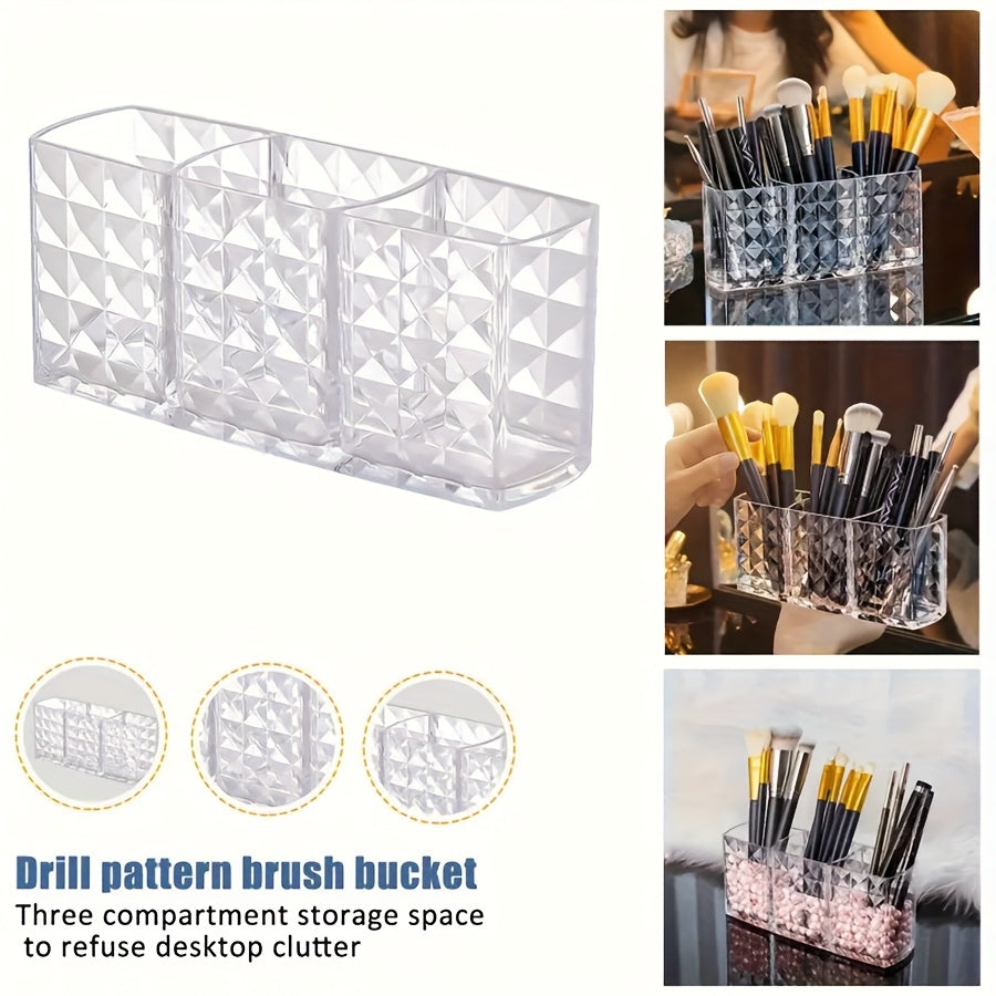 1pc Acrylic Makeup Brush Organizer - Large Capacity Cosmetic Storage Box with Transparent Design, Ideal for Brushes, Eyebrow Pencils, Lipsticks - Lightweight Polished Finish, No Installation Required, Makeup Vanity Desk Accessory, Sleek Design, Durable