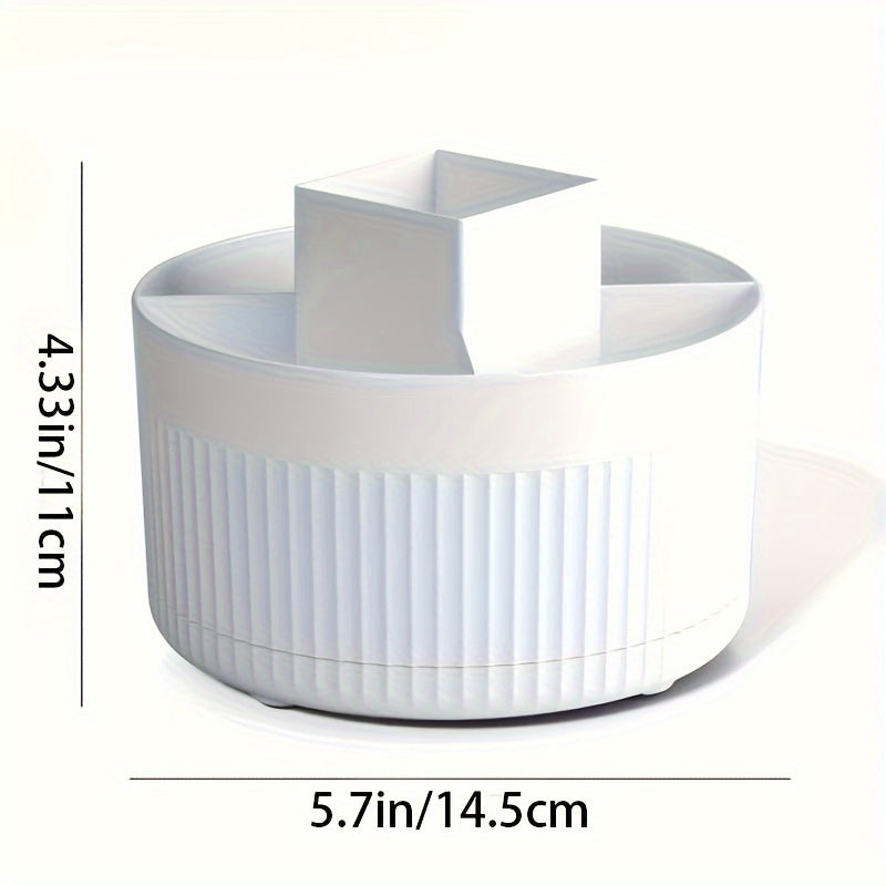 [Rotating Makeup Organizer] 1pc 360-Degree Rotating Makeup Organizer - Sleek White Multi-Function Cosmetic Storage Box with Textured Design, Durable Plastic, No Assembly Required - Ideal for Brushes, Skincare Products & Beauty Tools, Makeup Brush Holder
