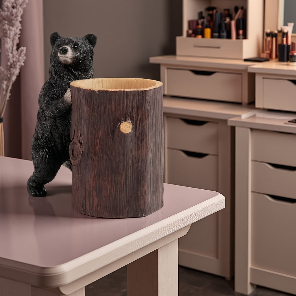 Elegant Large Bear Makeup Brush Holder - Resin Art Sculpture with Anti-Drop Design, Lightweight & Durable, Perfect for Vanity or Bathroom Decor, Ideal for 11 Festivals, Makeup Brush Holder for Vanity, Decorative, Unique, Creative, Statue, Ornament,