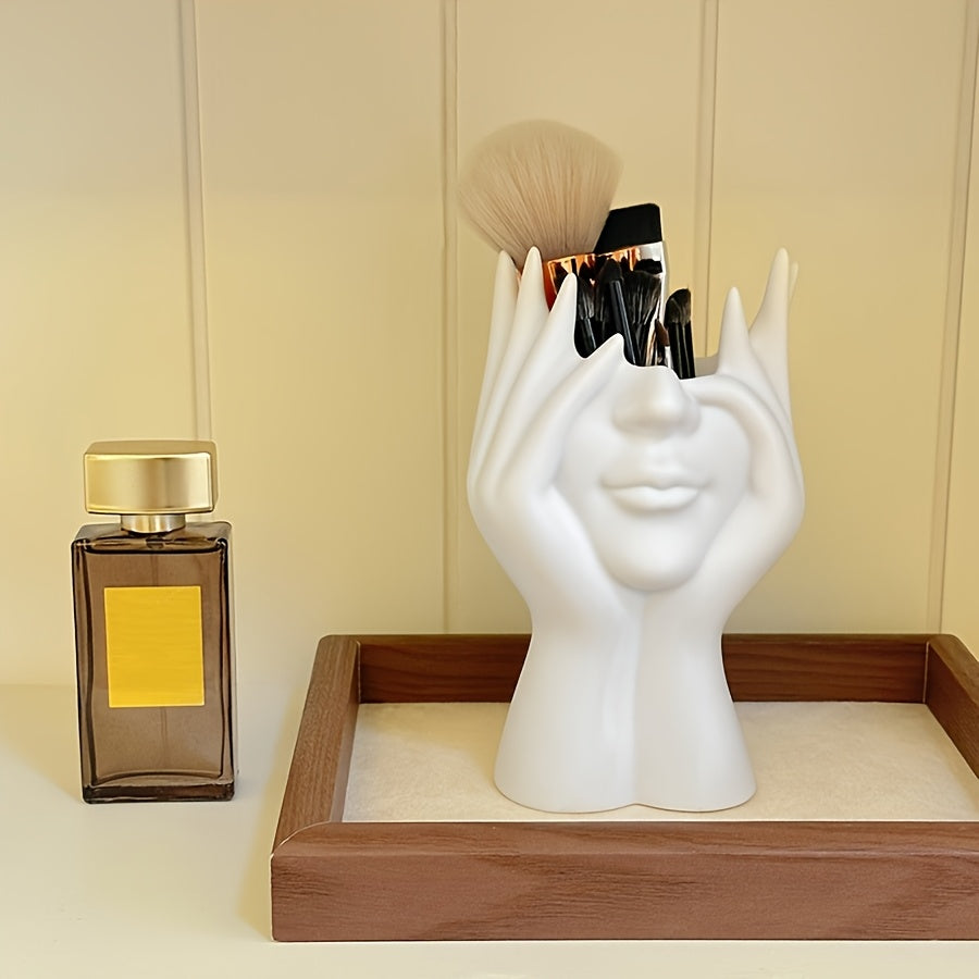 1pc Bohemian Style Cosmetic Organizer, Creative Artistic Figure Makeup Brush Holder | Desktop Display Box, Lightweight Bathroom Vanity Storage Jar with Unique Design for Makeup Brushes
