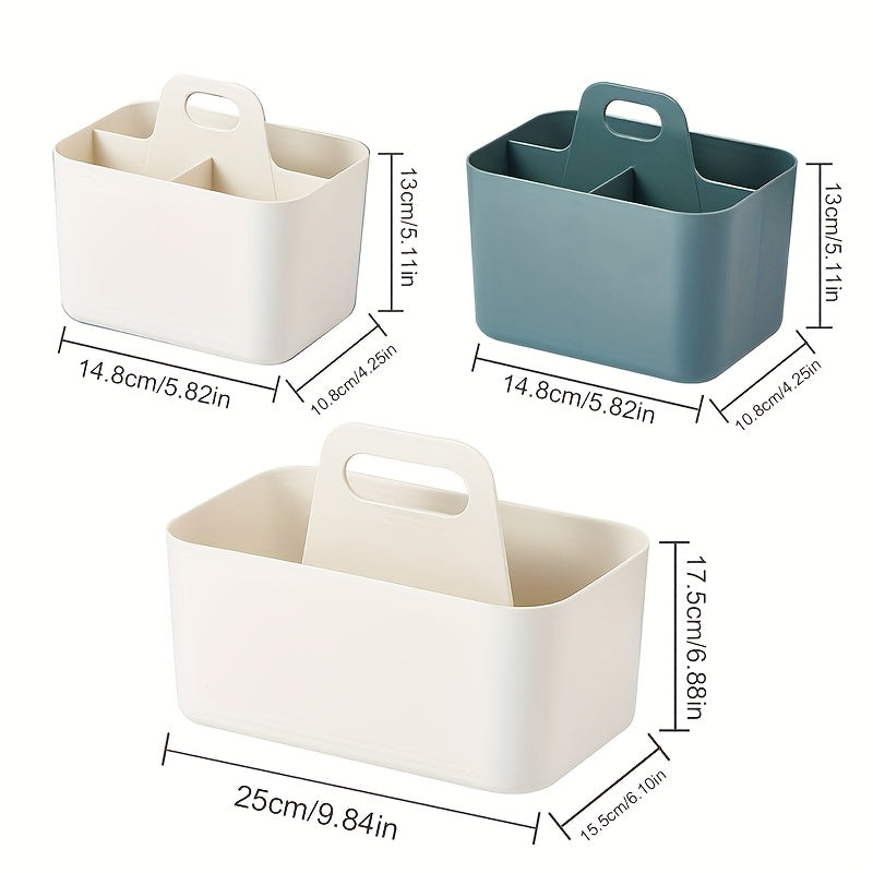 Portable Cosmetic Organizer with Handle - Beige or Teal - Lightweight Bathroom Storage Box, Open-Top Design for Vanity, Makeup, Kitchen, Desk - Durable Plastic Construction - Space-Saving Organizer Basket, Bathroom Organizers And Storage, Kitchen
