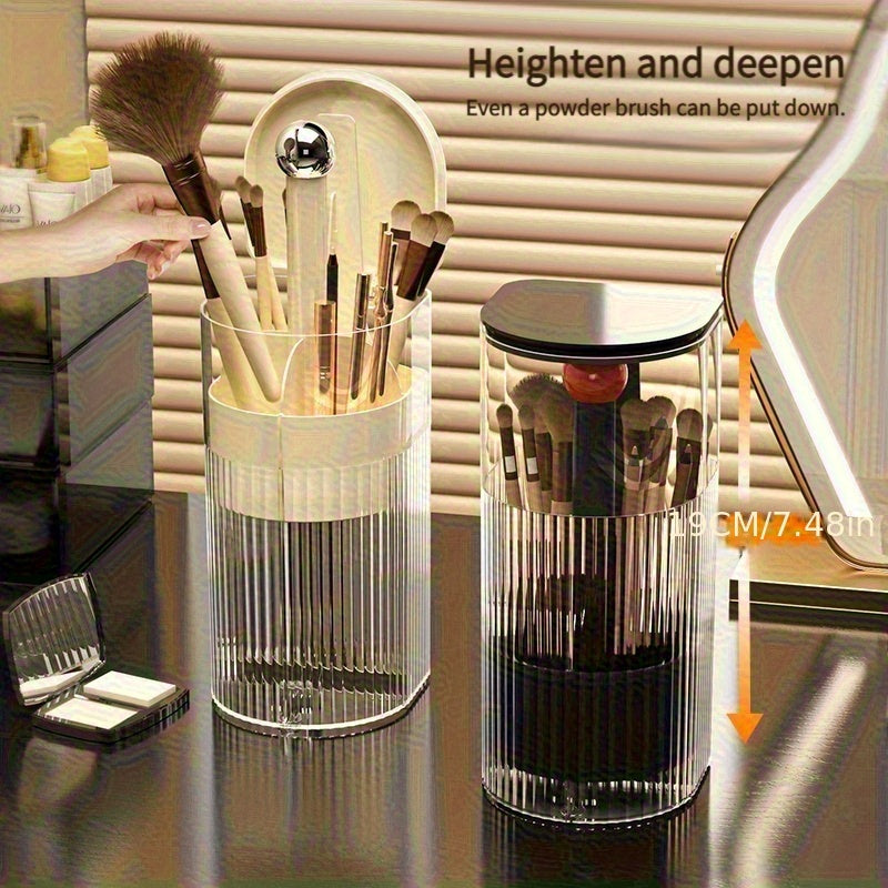 [Automatic Lifting Cylinder] High-End Automatic Lifting Dustproof Storage Cylinder | Desktop Brush And Lipstick Organizer for Press-Type Makeup Brushes