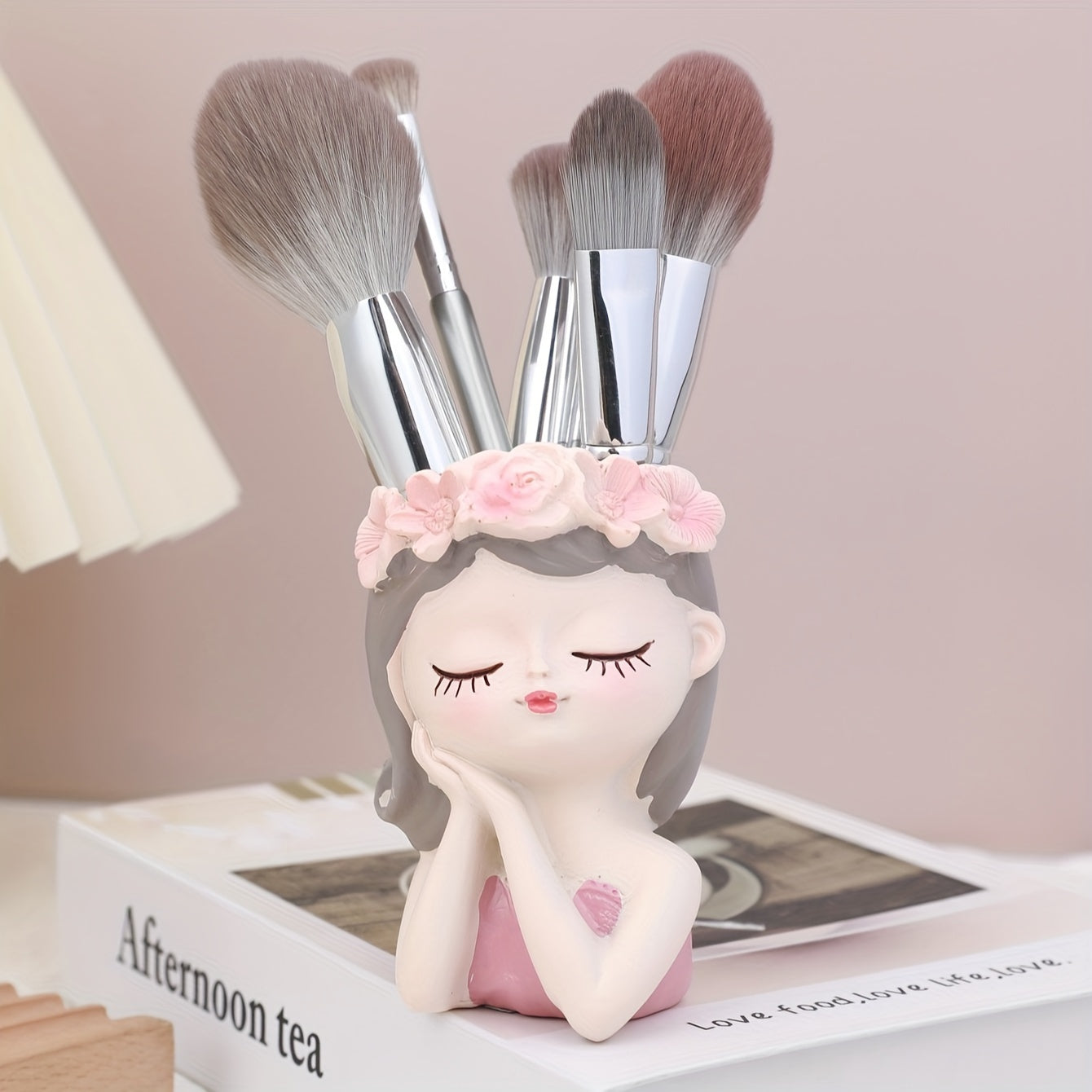 [Dustproof Makeup Holder] 1pc Dustproof Fairy Maiden Design Rotating Makeup Brush Holder | Cylinder Storage for Eyebrow Pencils and Brushes, Ideal for Dressing Table - Can Also Be Used as Pen Holder or Vase