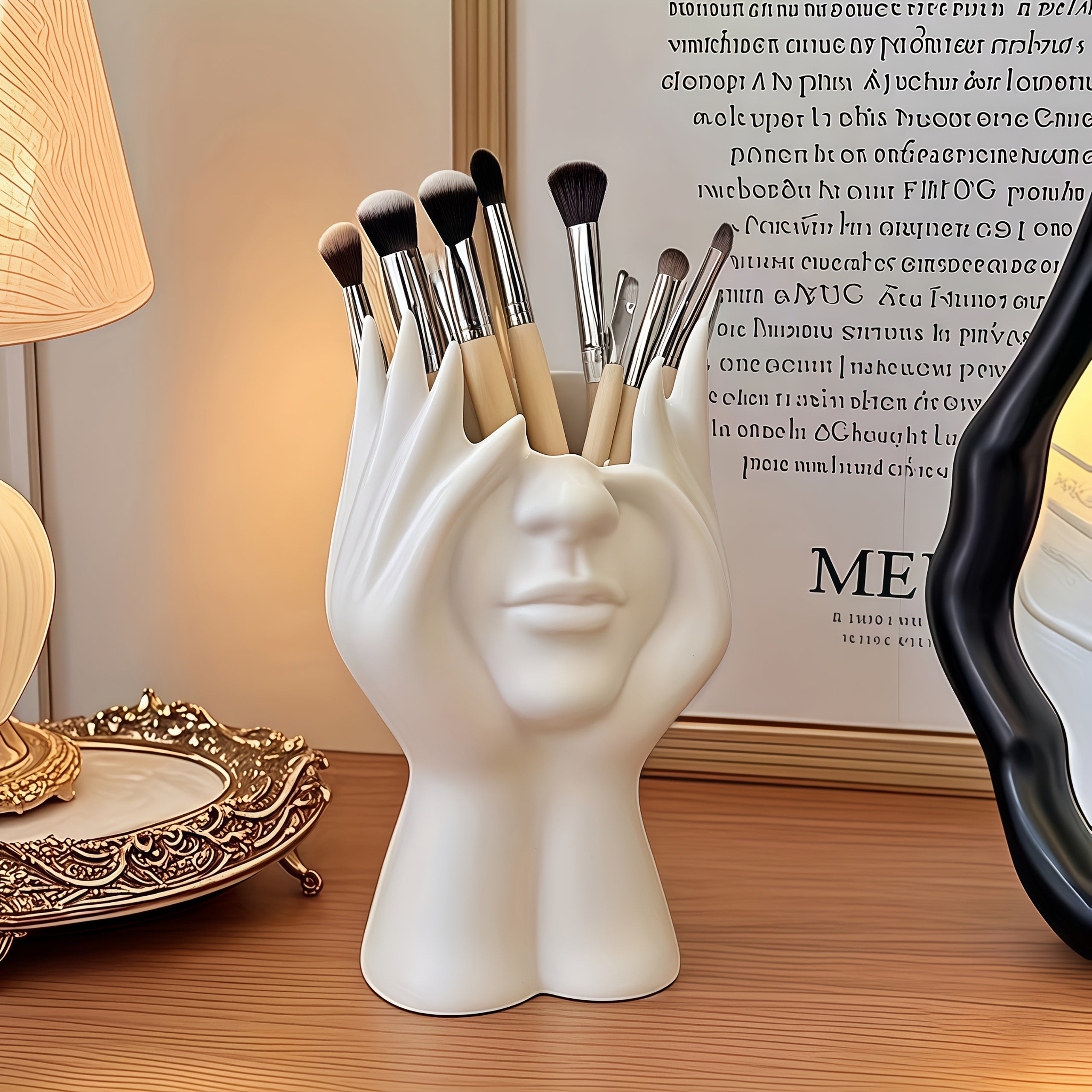1pc Bohemian Style Cosmetic Organizer, Creative Artistic Figure Makeup Brush Holder | Desktop Display Box, Lightweight Bathroom Vanity Storage Jar with Unique Design for Makeup Brushes