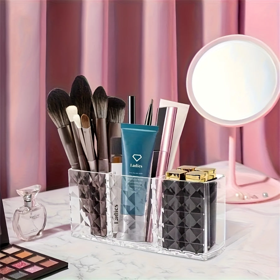 1pc Acrylic Makeup Brush Organizer - Large Capacity Cosmetic Storage Box with Transparent Design, Ideal for Brushes, Eyebrow Pencils, Lipsticks - Lightweight Polished Finish, No Installation Required, Makeup Vanity Desk Accessory, Sleek Design, Durable