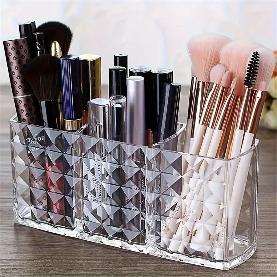 1pc Acrylic Makeup Brush Organizer - Large Capacity Cosmetic Storage Box with Transparent Design, Ideal for Brushes, Eyebrow Pencils, Lipsticks - Lightweight Polished Finish, No Installation Required, Makeup Vanity Desk Accessory, Sleek Design, Durable