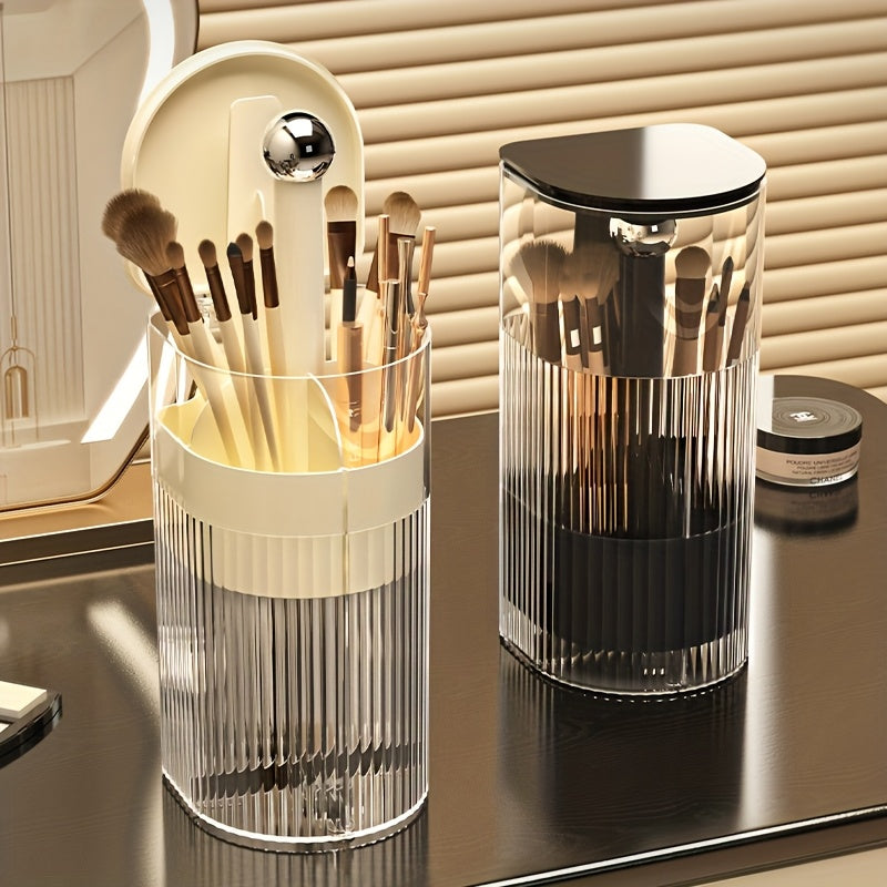 [Automatic Lifting Cylinder] High-End Automatic Lifting Dustproof Storage Cylinder | Desktop Brush And Lipstick Organizer for Press-Type Makeup Brushes