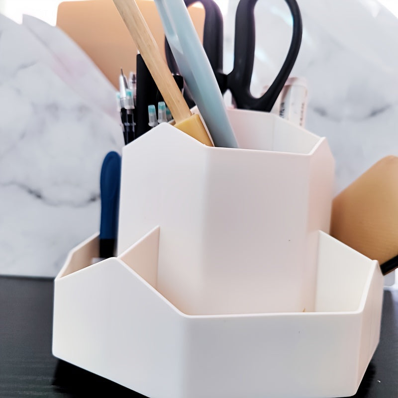 1pc Large Capacity Multi-Compartment Pen Holder and Makeup Brush Organizer for Desk and Home Office with Desktop Cosmetic Storage Box and Art Supply Storage