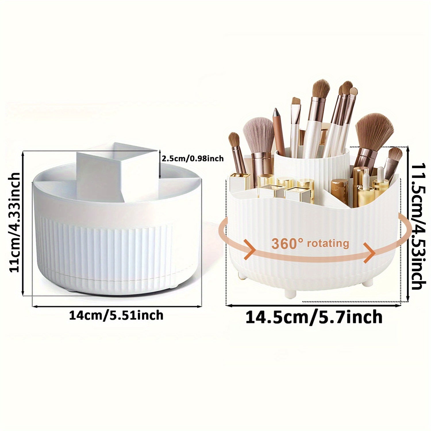 360° Rotating Cosmetic Organizer - Large Capacity Makeup Storage Case with Multiple Compartments for Brushes, Eyebrow Pencils, Eyeshadow & Stationery - Durable Plastic, Ideal for Home & School Use, 9pcs Style Options, Makeup Vanity Desk, Sleek Design,