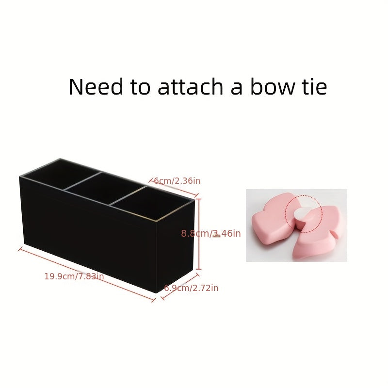 1pc, 3-compartment makeup brush storage box, eyebrow pencil and lipstick storage rack, small display box, suitable for bathroom, bedroom, pink bow, black home storage box