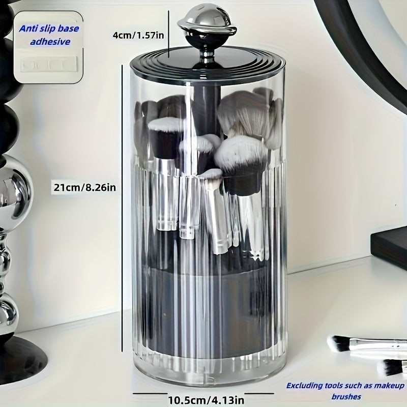 [Makeup Brush Holder] Transparent Press-to-Lift Makeup Brush Holder - Suitable for 5 Family Members - Dustproof Vanity Cosmetic Storage Box - Automatic Lifting Eyebrow Pencil and Brush Bucket - High-End Organizer - Advanced Texture Desktop Press-to-Lift