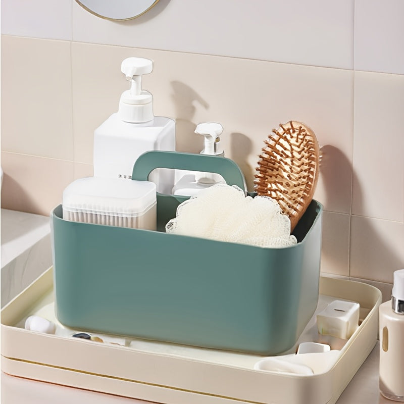 Portable Cosmetic Organizer with Handle - Beige or Teal - Lightweight Bathroom Storage Box, Open-Top Design for Vanity, Makeup, Kitchen, Desk - Durable Plastic Construction - Space-Saving Organizer Basket, Bathroom Organizers And Storage, Kitchen