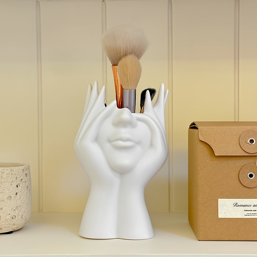 1pc Bohemian Style Cosmetic Organizer, Creative Artistic Figure Makeup Brush Holder | Desktop Display Box, Lightweight Bathroom Vanity Storage Jar with Unique Design for Makeup Brushes