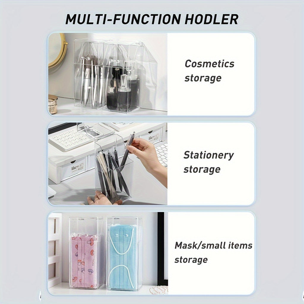 [Dustproof Storage] 1pc Minimalist Desktop Storage Container with Lid | Dustproof Makeup Organizer & Stationery Holder