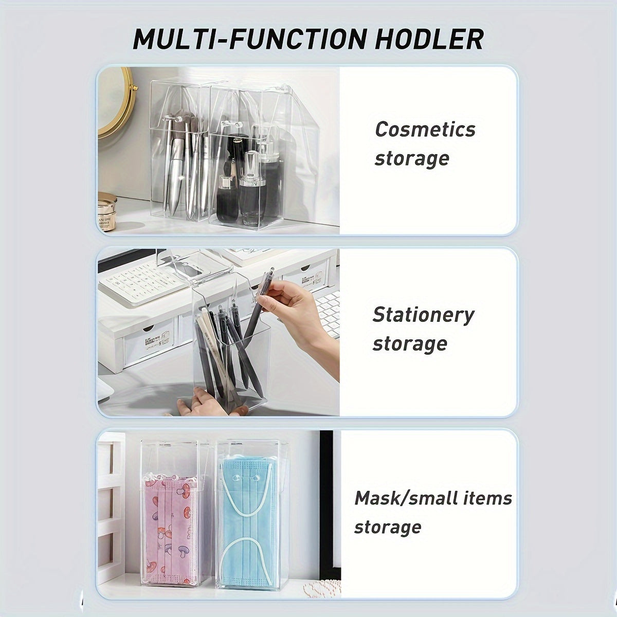 [Dustproof Storage] 1pc Minimalist Desktop Storage Container with Lid | Dustproof Makeup Organizer & Stationery Holder